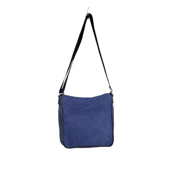 Levenger Metro Blue Canvas Leather Messenger Bag 13"x13" Shoulder Crossbody - Picture 1 of 14